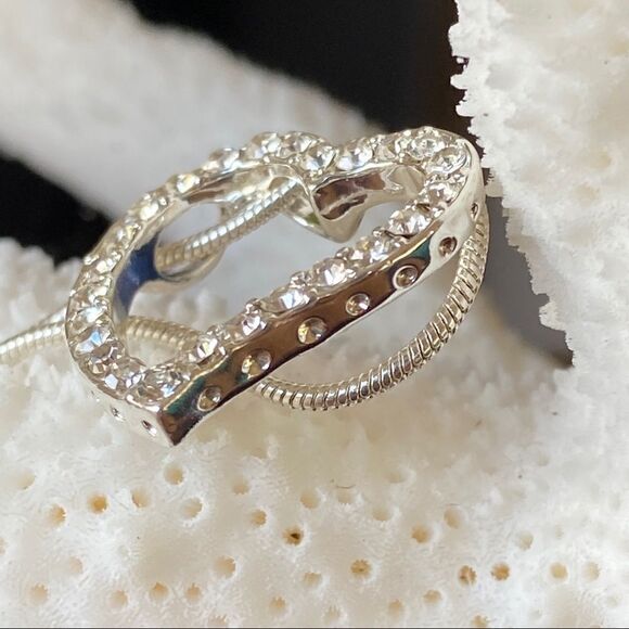 Open Heart Silver Clear Crystals Swarovski Crystals Necklace - Picture 7 of 9